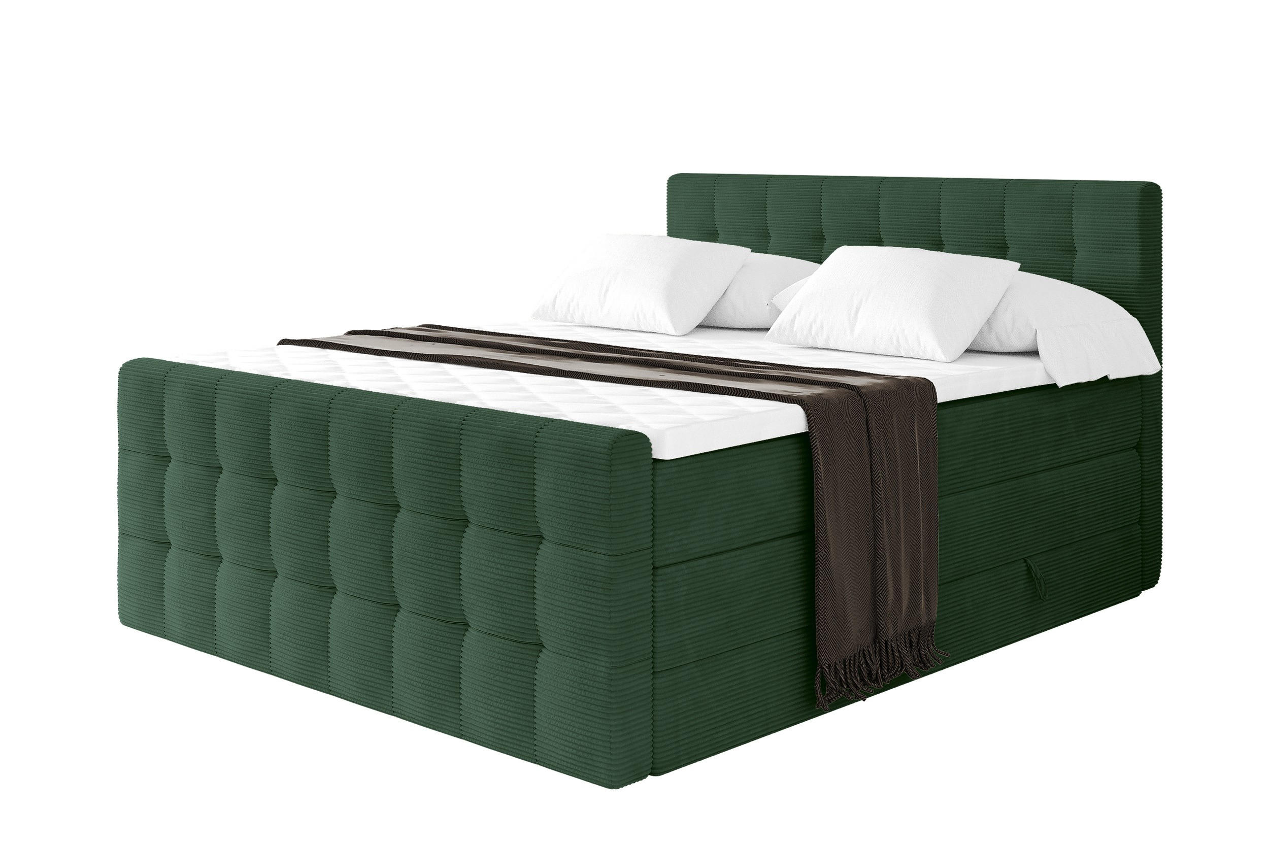 BOXSPRINGBETT mit Matratze H3/H4 - IGAN-Z KING - 140x200 cm Grün - Waldgrün, Holzwerkstoff (143/200cm) - ALTDECOR