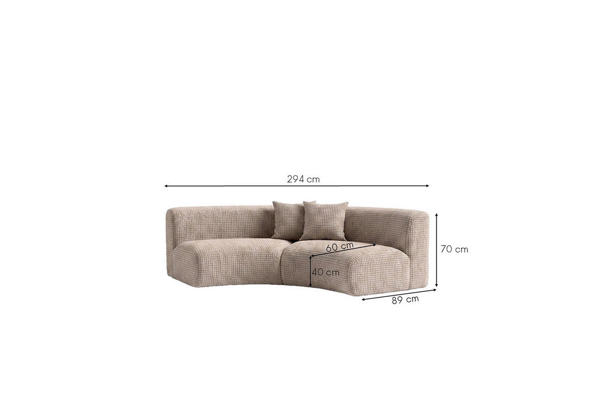 SOFA Round, Chenille-Stoff Cremona, Beige, GRETA - Beige, Holz (294/70/89cm) - Kaiser Möbel