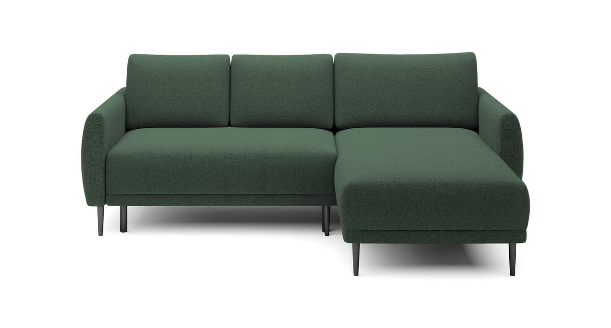 ECKSOFA Bono – Stilvolles Sofa mit Schlaffunktion, Robuste Holzfüße, Elegante Armlehnen, Tiefe Sitzfläche 226x164x88 cm – Rechte, Waldgrün - Waldgrün, Holz/Textil (226/164cm) - DomoHome