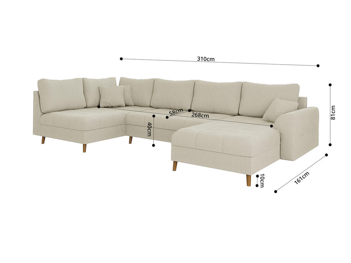 WOHNLANDSCHAFT inkl. Hocker Alma Beige Cord - Beige/Braun, Holz/Textil (310/81/161cm) - S-Style Möbel