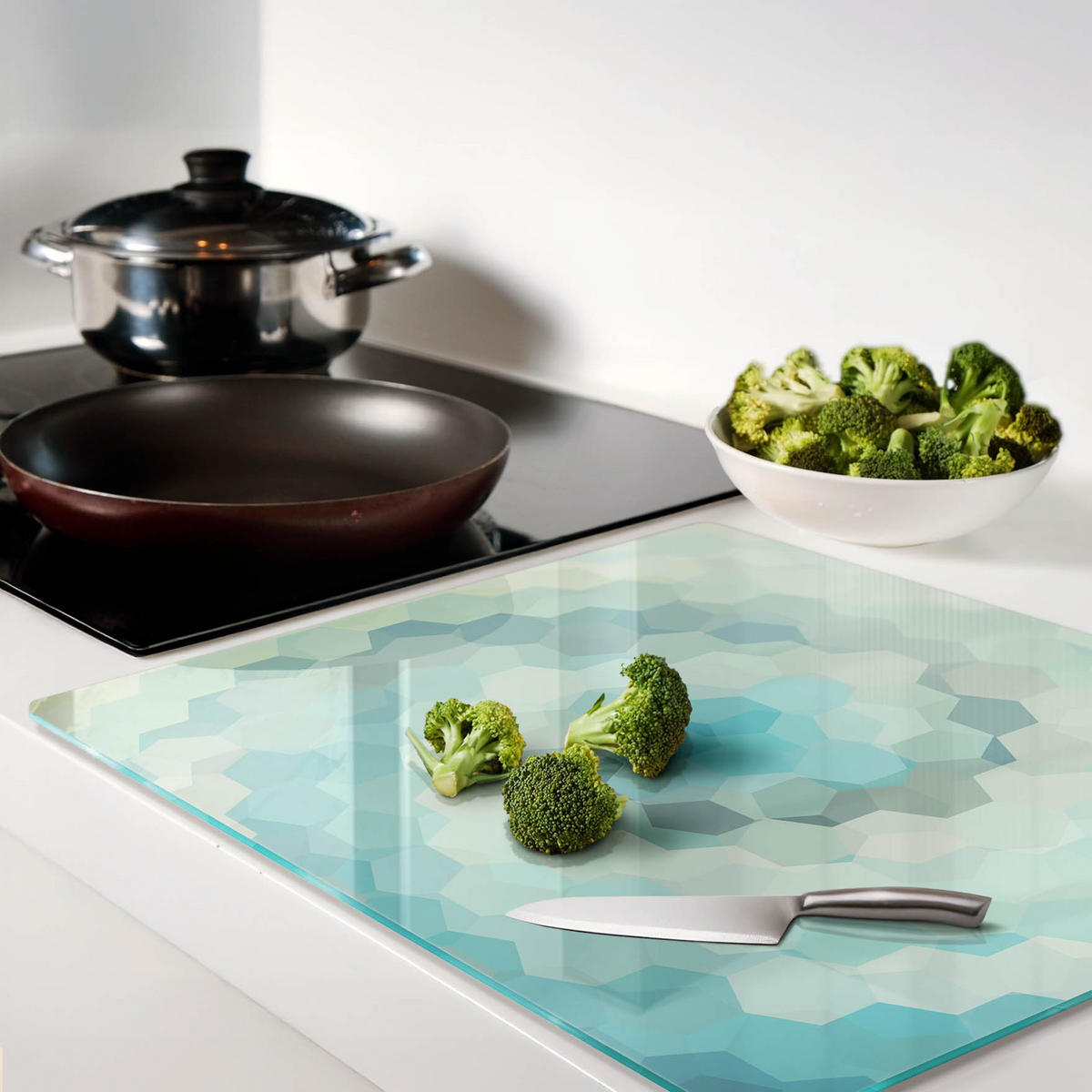 GLASPLATTE 60x52 cm Abstrakt - Blau, Glas (60/0.4/52cm) - TULUP