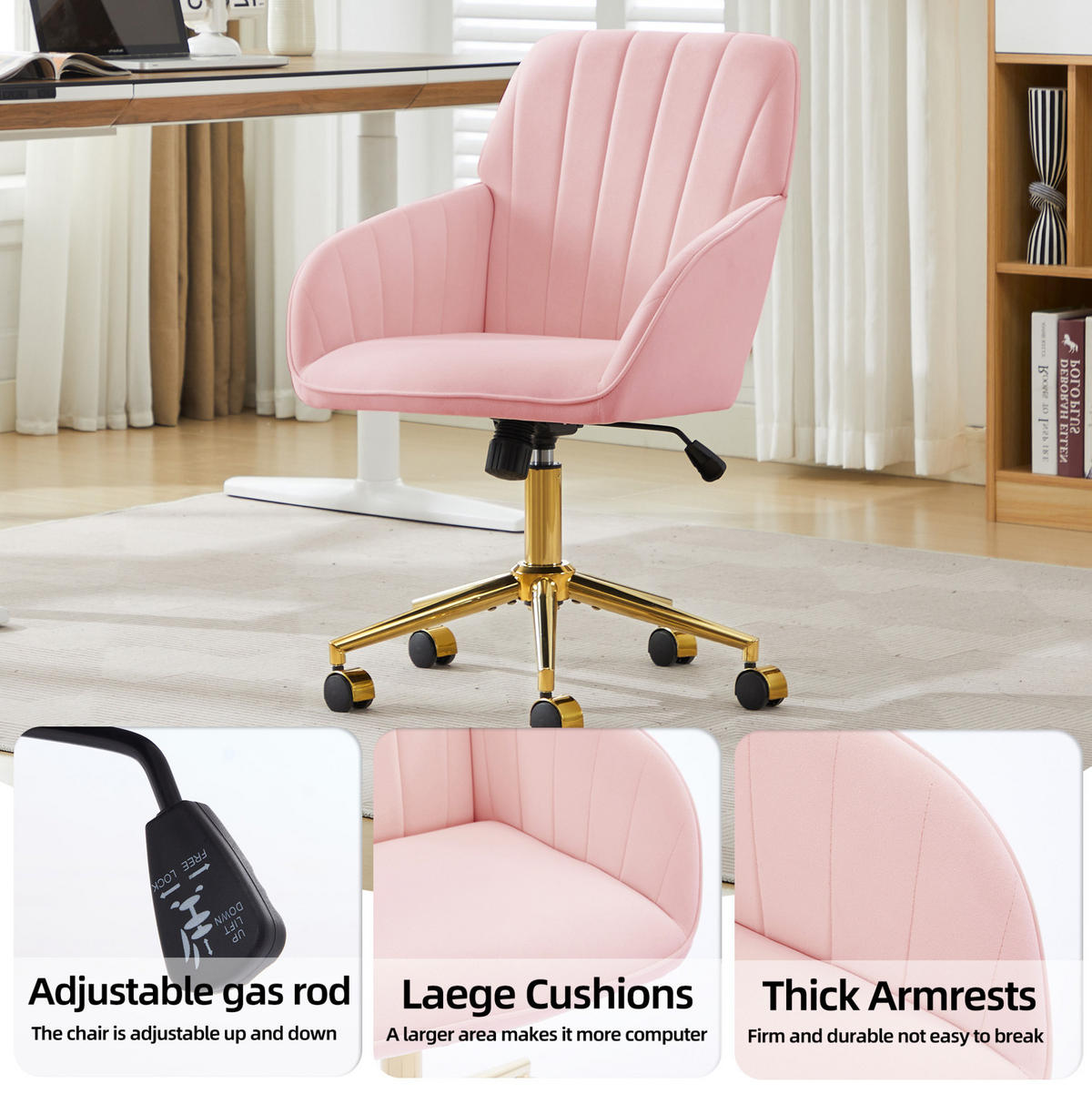 BÜRODREHSTUHL höhenverstellbar Sitzhöhe 50 - 59 cm Samt Pink - Pink, Metall (60/97/62cm) - Meubliv