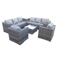 GARTENMÖBELSET mit Couchtisch Polyrattan 8-Sitzer - Dunkelgrau/Grau, Glas/Kunststoff - Fimous