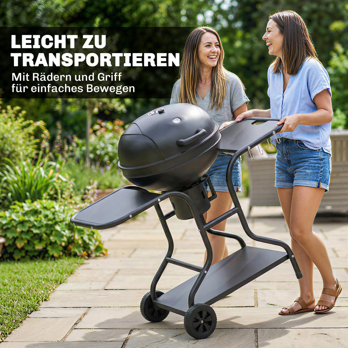 HOLZKOHLEGRILL mit Seitentischen Metall Schwarz - Schwarz, Metall (63.5/106.5/129cm) - Outsunny