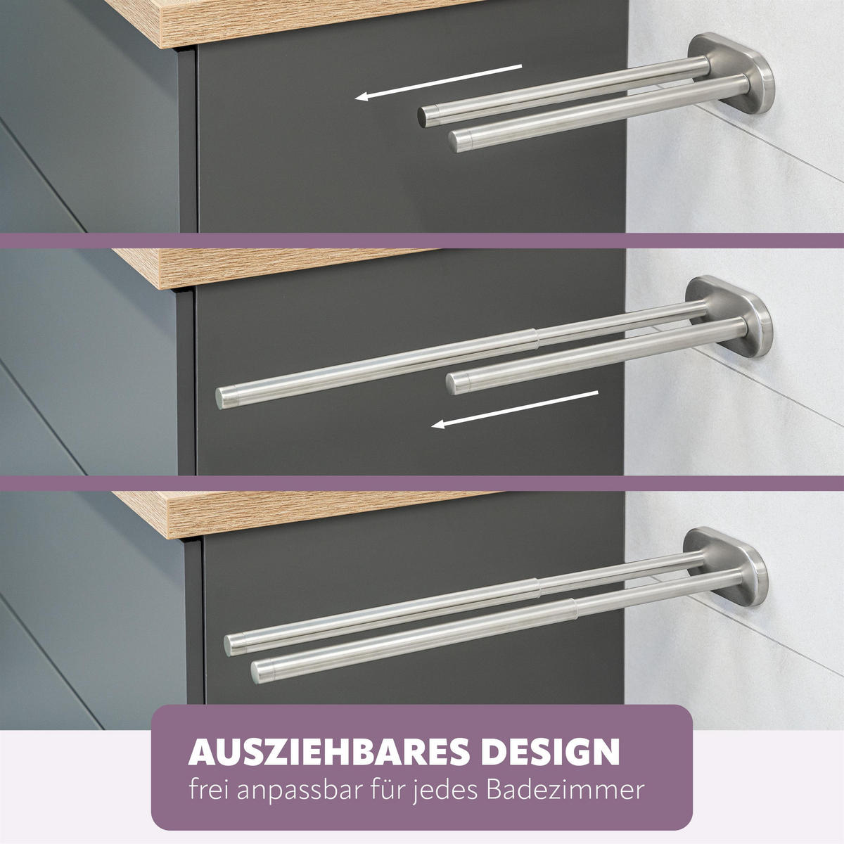 HANDTUCHHALTER PIAZZA 2-armig, Edelstahl - Edelstahlfarben, Metall (11.5/6/50cm) - bremermann