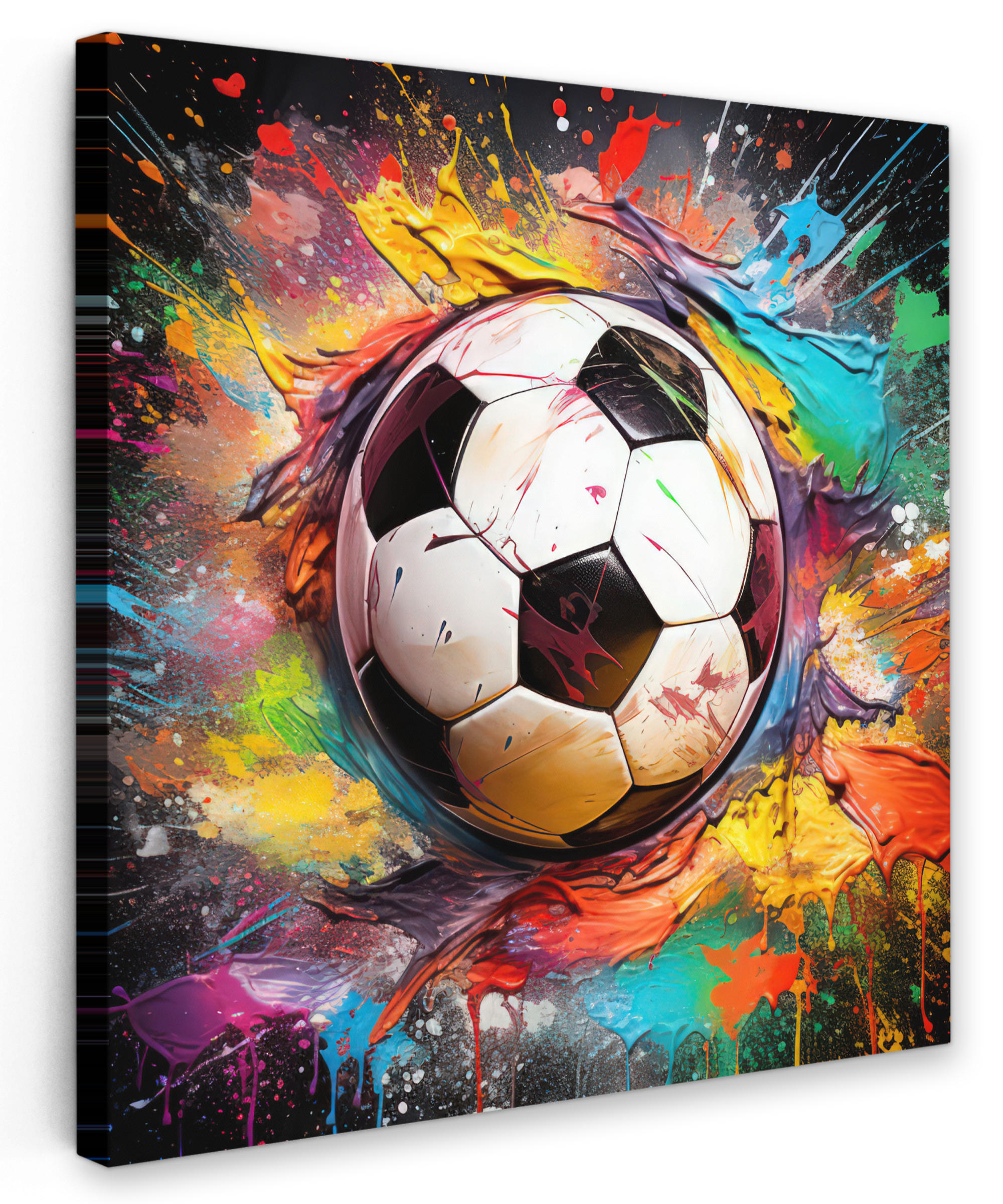 LEINWANDBILD Fußball - Farbe - Farben - Schwarz - Weiß 90x90 cm - Weiß, Textil (90/90cm) - MuchoWow