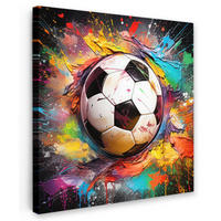 LEINWANDBILD Fußball - Farbe - Farben - Schwarz - Weiß 20x20 cm - Weiß, Textil (20/20cm) - MuchoWow