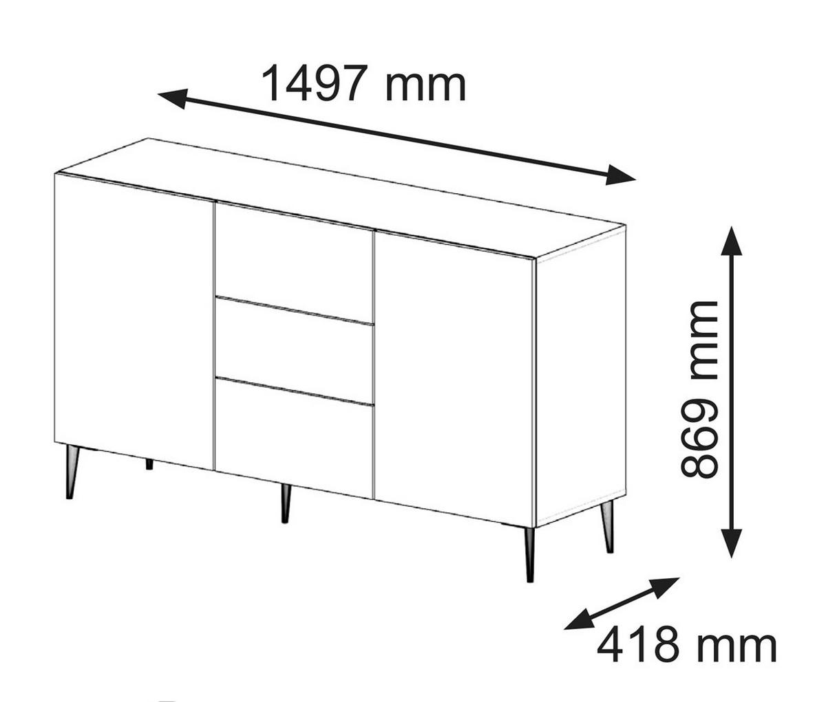 KOMMODE Weiß, Weiß, Schwarz 150/87/42 - Schwarz/Weiß, Holzwerkstoff (150/87/42cm) - RAUMHIRSCH FURNITURE