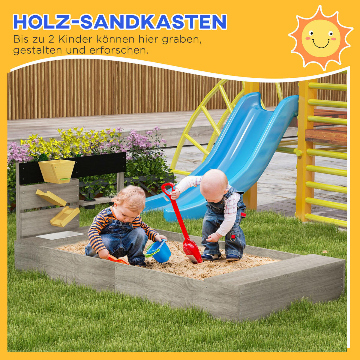 SANDKASTEN, Grau, Tannenholz - Grau, Holz (154/80/60cm) - Outsunny