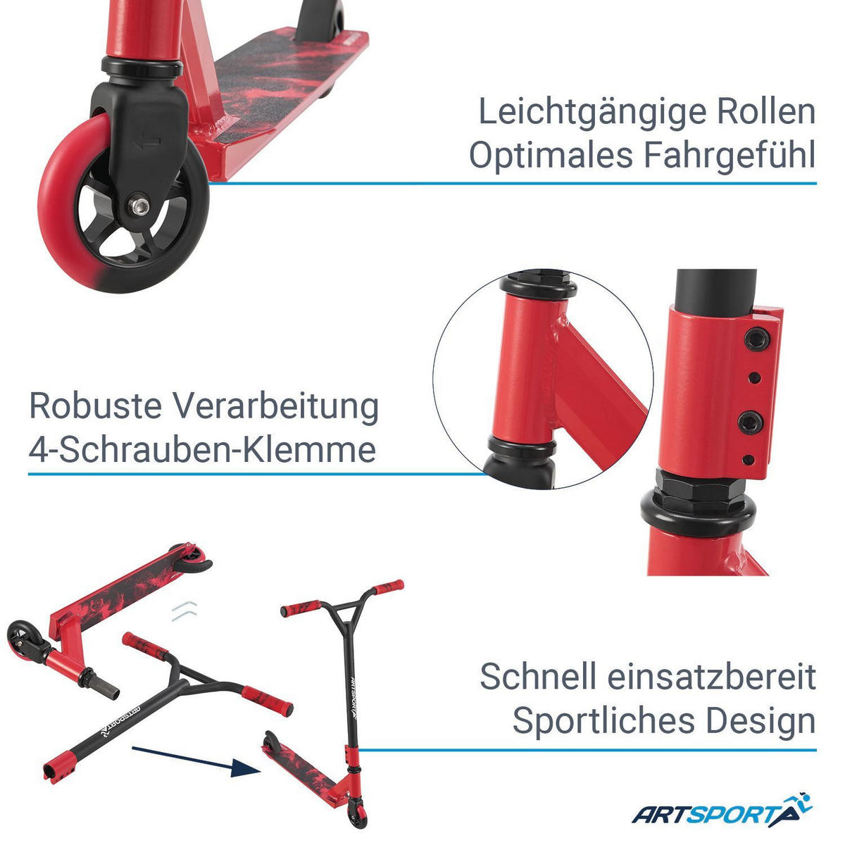 STUNTSCOOTER Red Smoke - Rot, Metall (66/47/84cm) - Artsport