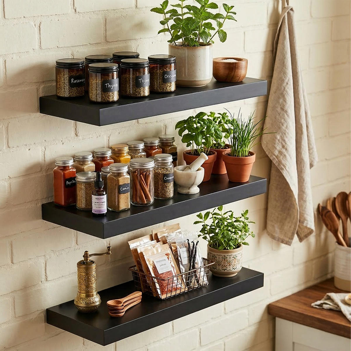 3XPOLICA - čierna, kov/kompozitné drevo (50/4/23cm) - Relaxdays