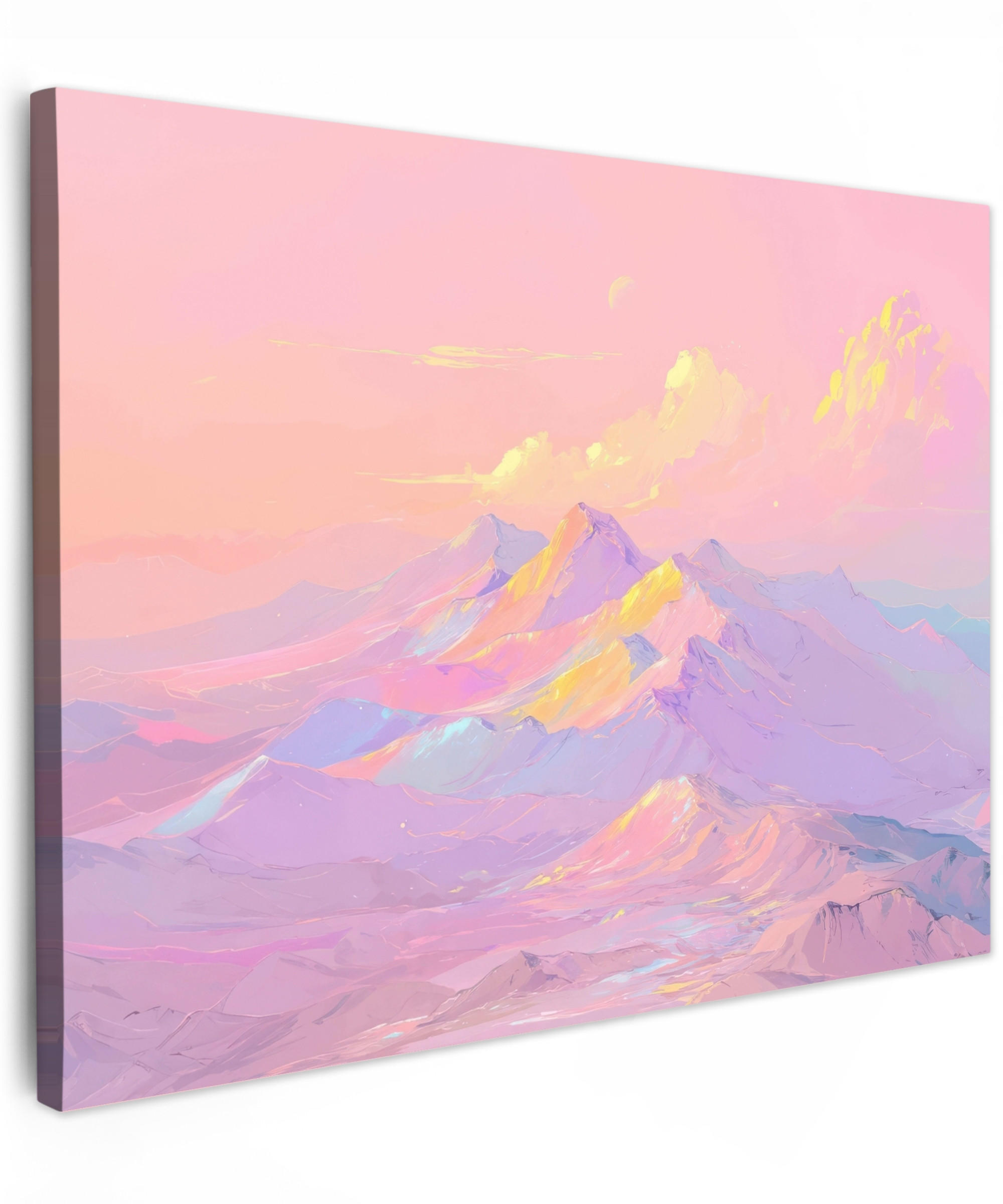 LEINWANDBILD Berggipfel - Wolken - Verträumt Wandbilder 80x60 cm - Hellrosa, Textil (80/60cm) - MuchoWow