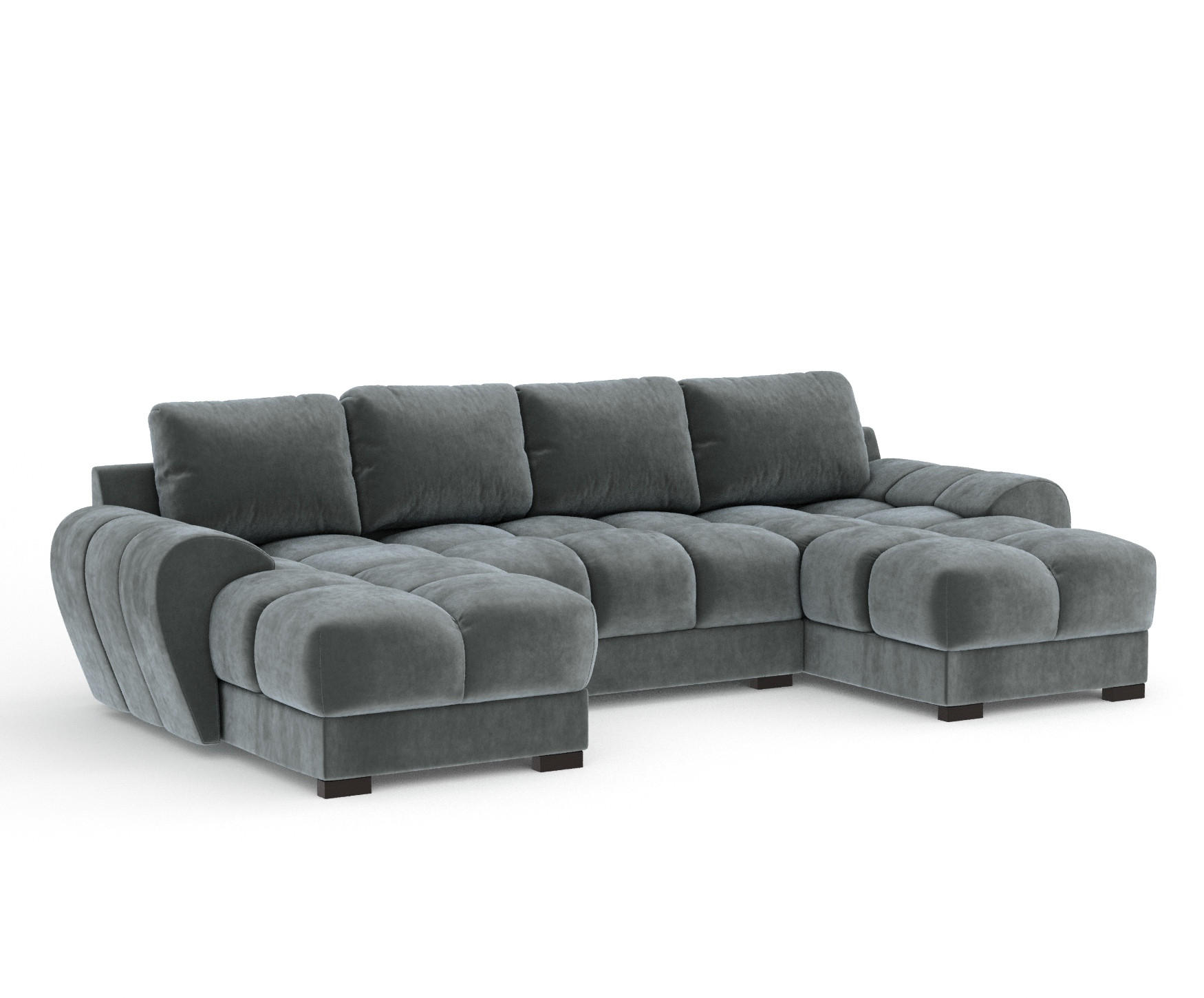 WOHNLANDSCHAFT Peebles Dunkelgrau Samtstoff - Schwarz/Grau, Holz/Holzwerkstoff (330/90/175cm) - Maison de Reve