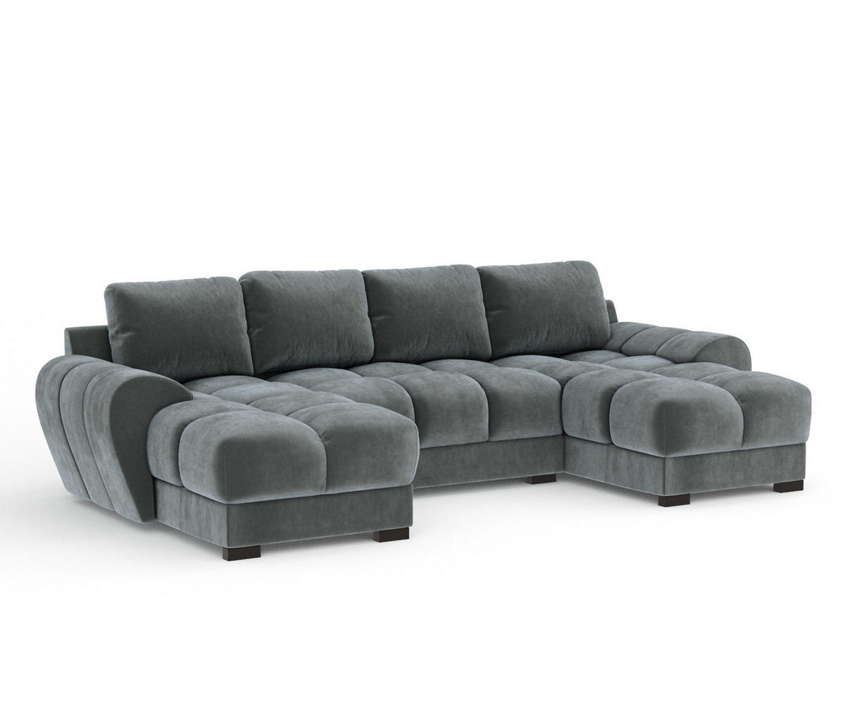 WOHNLANDSCHAFT Peebles Dunkelgrau Samtstoff - Schwarz/Grau, Holz/Holzwerkstoff (330/90/175cm) - Maison de Reve