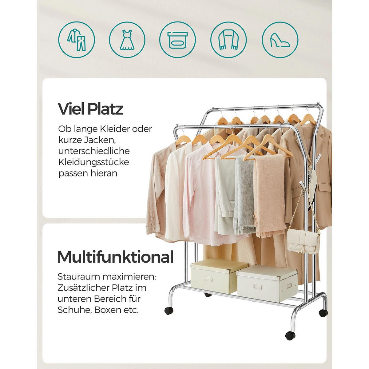 KLEIDERSTÄNDER MALABO - Silberfarben, Metall (103/155/52cm) - Hansiro