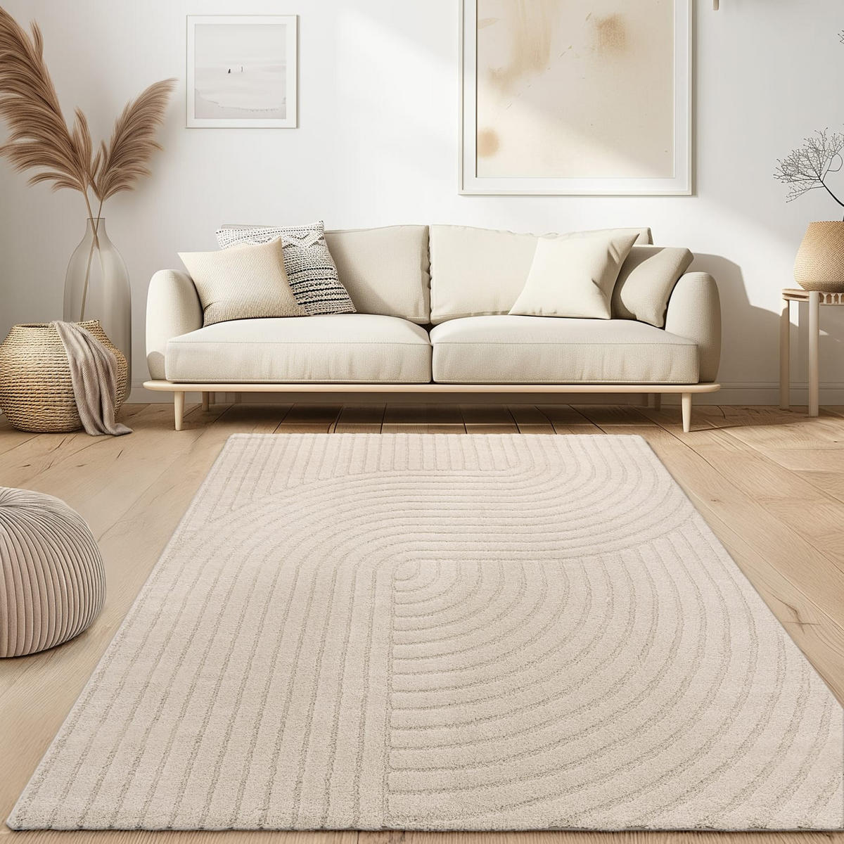 TEPPICH Kurzflor Unifarben Wohnzimmer schmutzabweisend Creme Rechteckig 200x280 - Beige, Textil (280/200cm) - KADIMA DESIGN