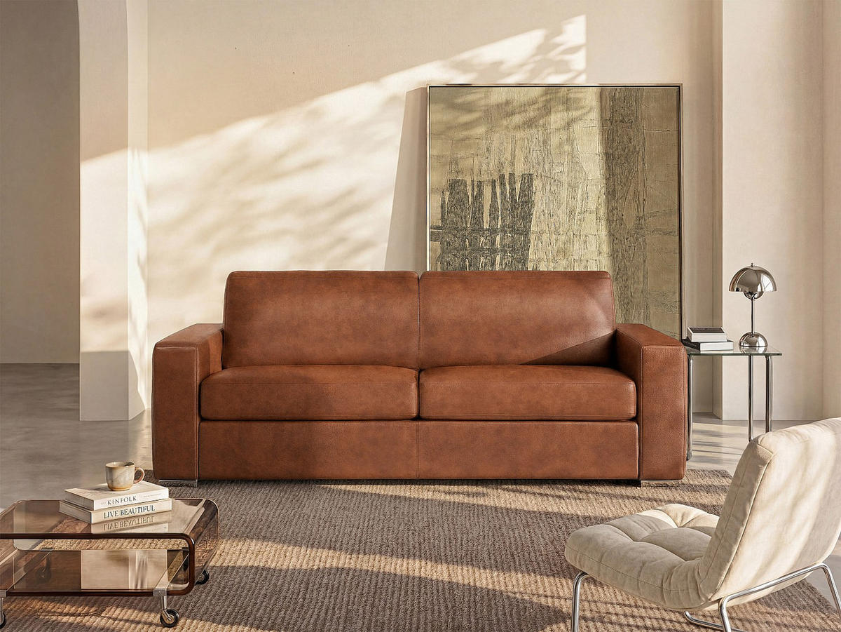 SCHLAFSOFA - 3 Personen - leder - braun Calito - Braun, Leder/Metall (194/85/223cm) - Vente-Unique