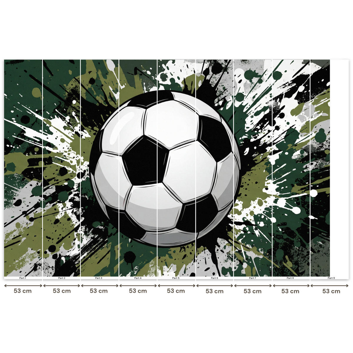 KINDERTAPETE - Fußball - Farbe - Spritzer - Grün - 450x300 cm - Dunkelgrün, Papier (450/300cm) - OnlyWow