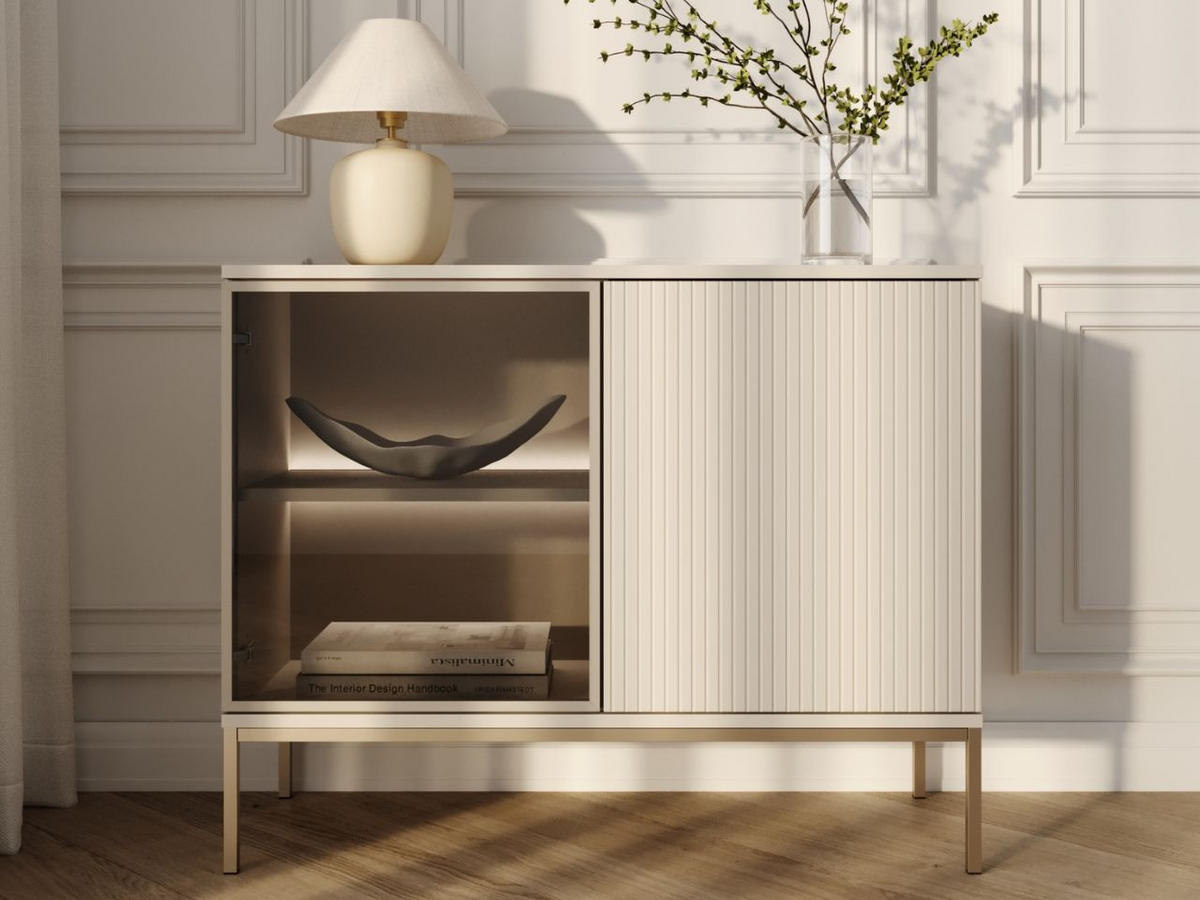 KOMMODE Kaschmir 104/83/39 cm Deo - Kaschmir/Champagner, Glas/Holz (104/85/39cm) - Graingold