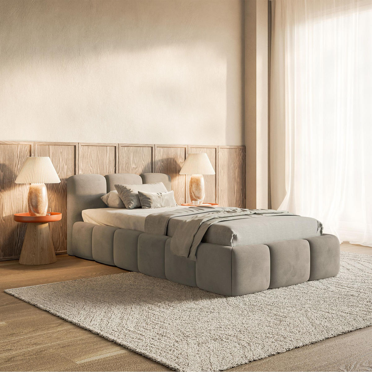 POLSTERBETT Cloudy Low Graubeige Samt, 90x200 cm - Taupe/Schwarz, Kunststoff/Textil (90/200cm) - Selsey