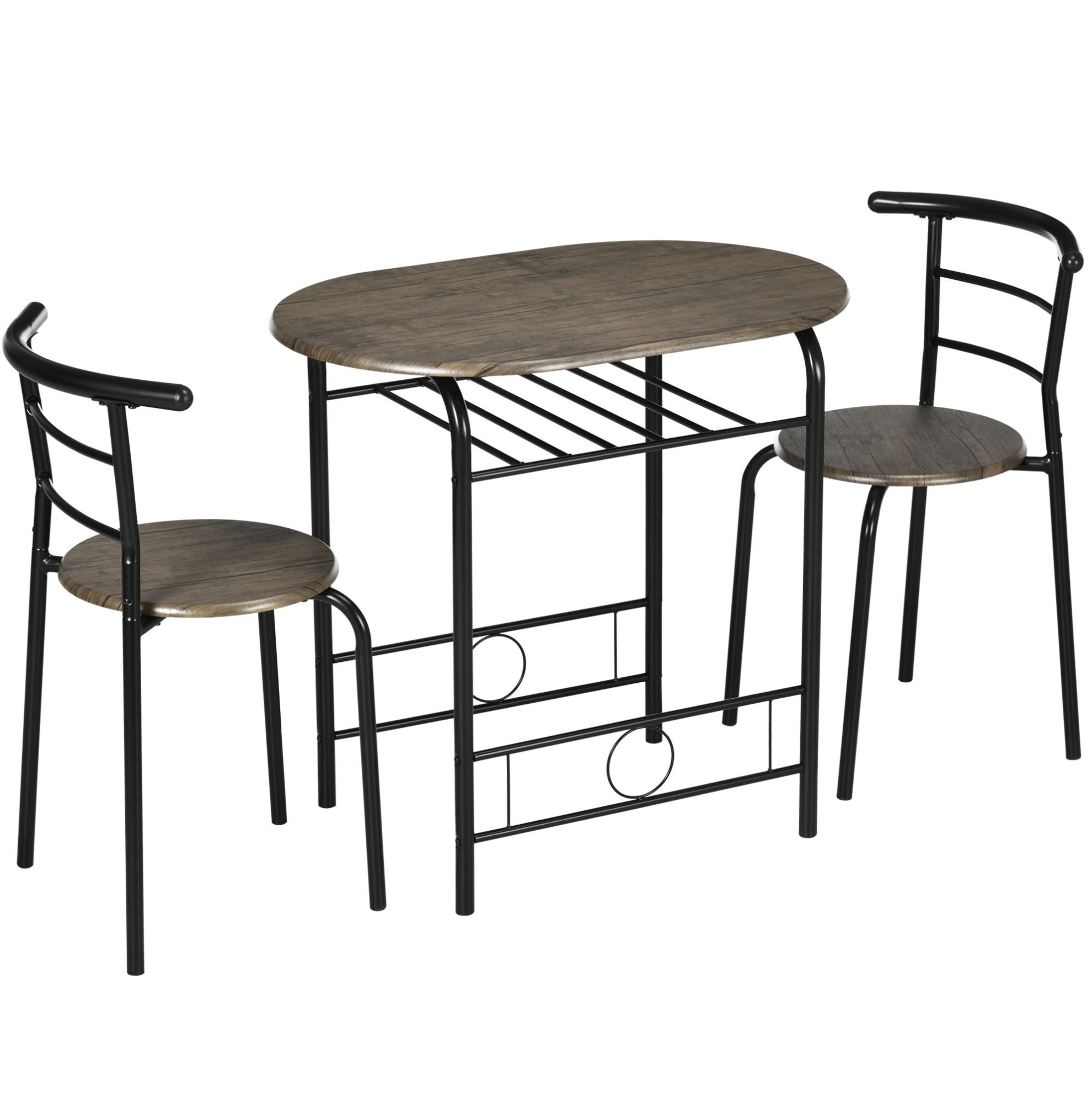 BISTRO-SET Tisch mit 2 Stühlen 80 x 53 x 74,5 cm Schwarz - Schwarz, Metall (53/74.5/80cm) - Meubliv