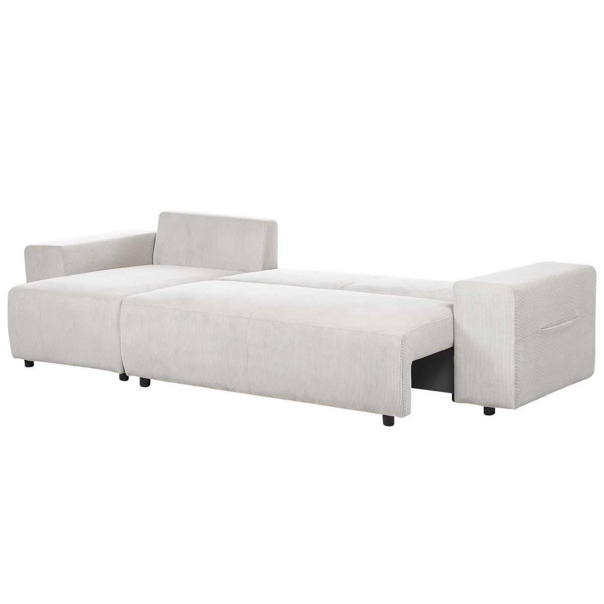 3-SITZER-ECKSOFA Cord hellbeige linksseitig mit Schlaffunktion Stauraum Luspa - Beige/Schwarz, Textil (294/130cm) - Beliani