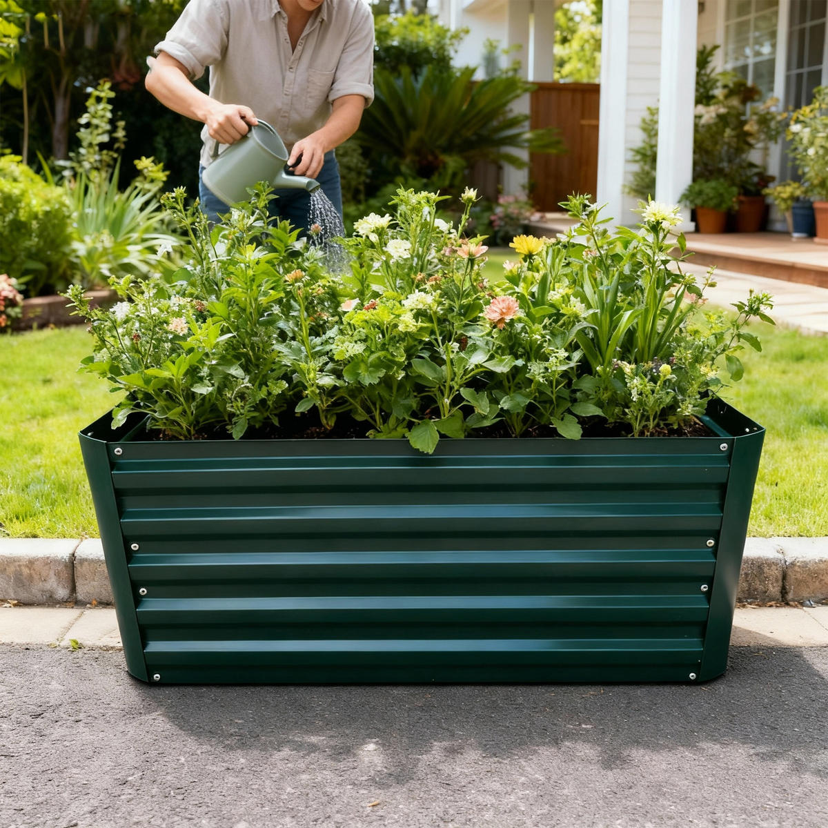 HOCHBEET - Grün, Metall (57/60/57cm) - Relaxdays