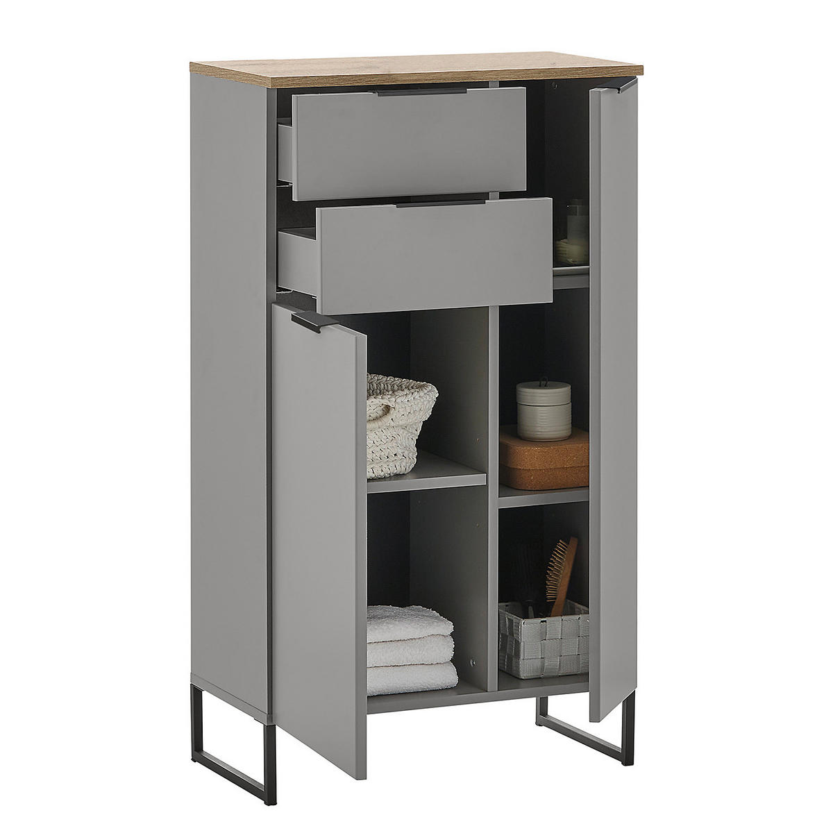 MIDISCHRANK mit 2 Schubladen - Grau, Holzwerkstoff (60/106/32cm) - home24
