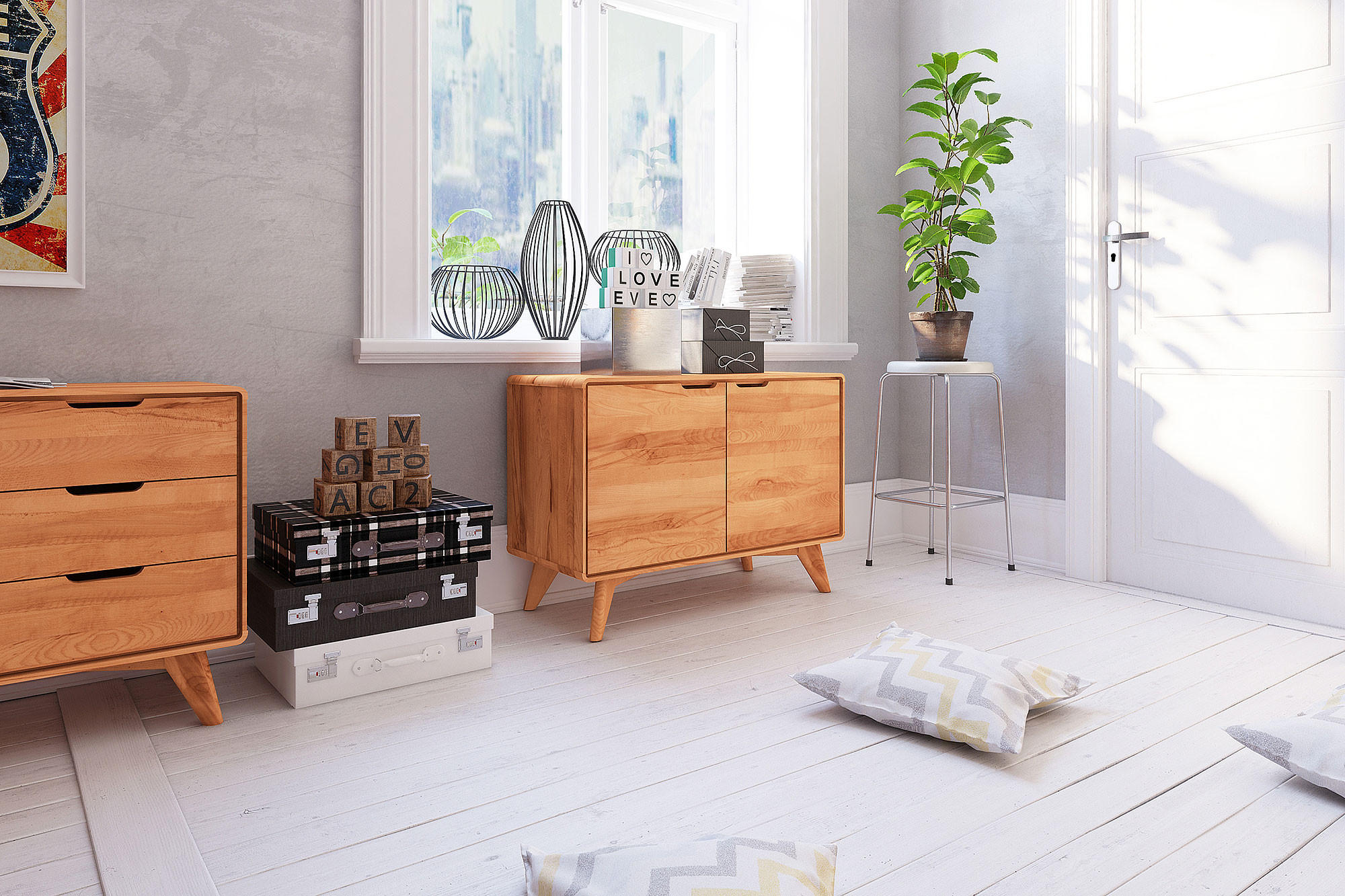 Thumbnail - byoak Kommode, Kernbuche, Holz, Echtholz,Kernbuche, 90x63x40 cm, Wohnzimmer, Kommoden & Sideboards, Kommoden