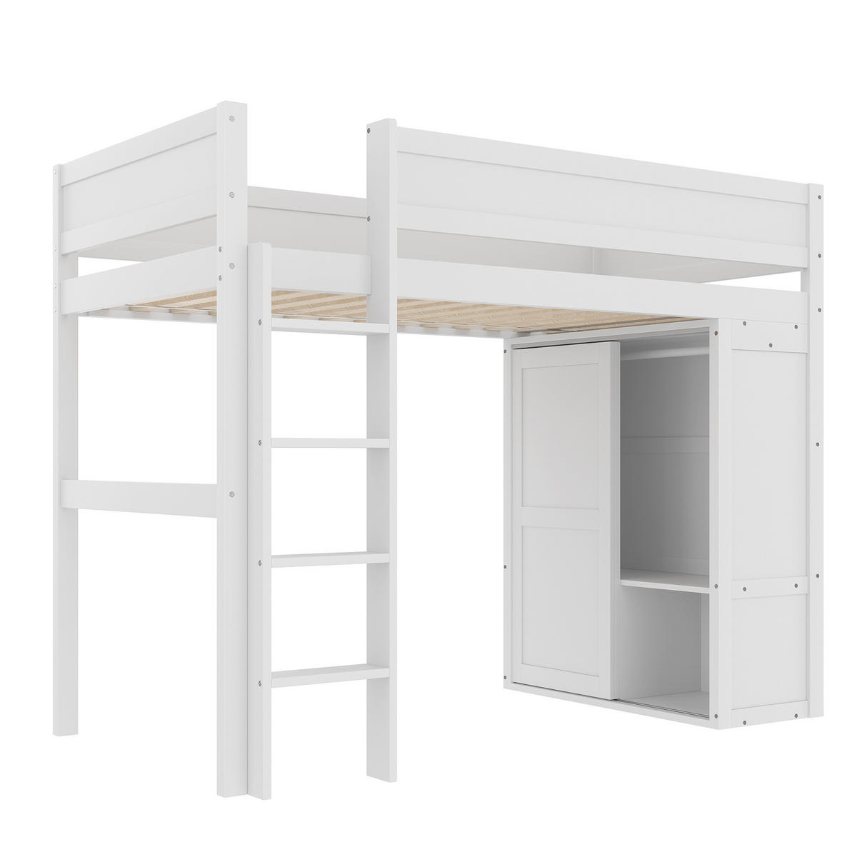 HOCHBETT 90/200 cm Weiß aus Kiefernholz mit Kleiderschrank und Staufach - Weiß, Holz (90/200cm) - OKMYHOME