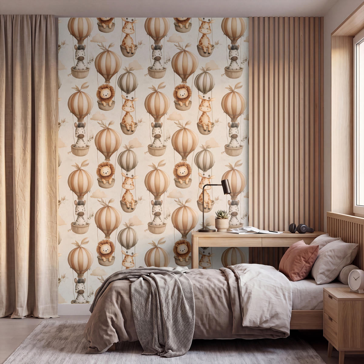 KINDERTAPETE - Safari - Heißluftballons - Taupe - 180x280 cm - Beige, Papier (180/280cm) - OnlyWow