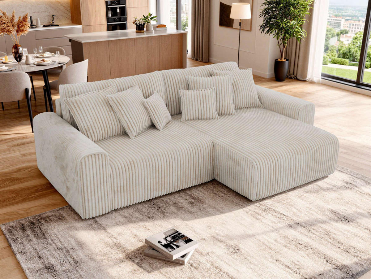 ROHOVÁ SEDAČKA ELARA L - Béžová Manšester - čierna/béžová, textil/plast (278/192cm) - MKS