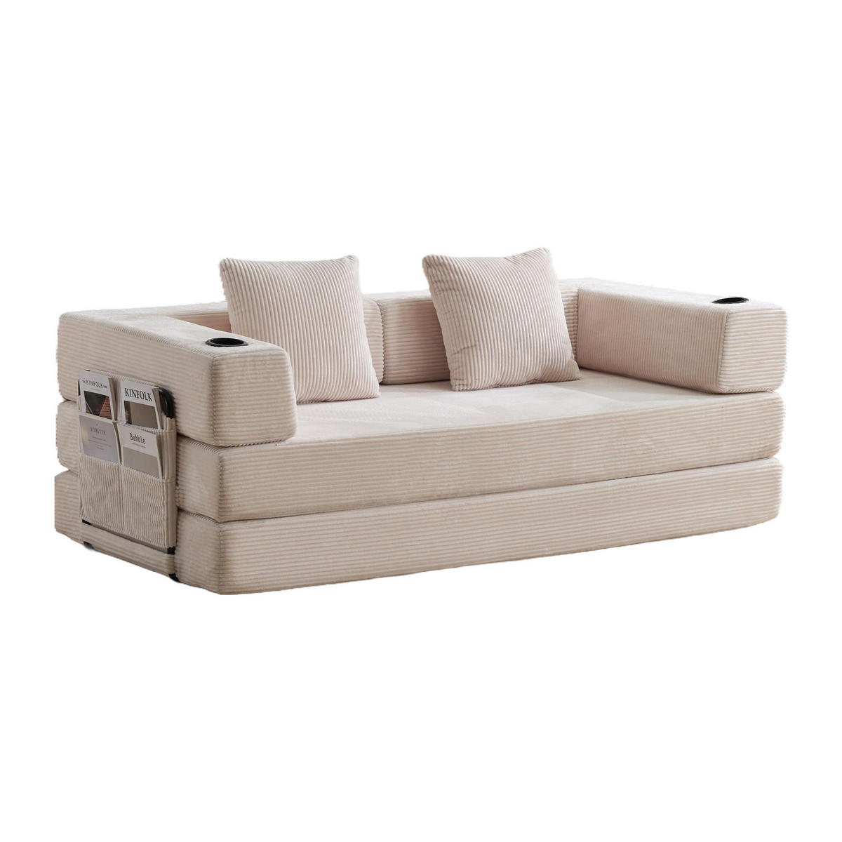 SCHLAFSOFA DE-33515 faltbar mit Becherhalter Weiß - Weiß, Textil (185/60/92.5cm) - ComfortXL