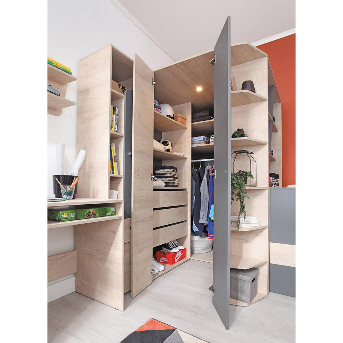 SCHLAFZIMMER Set 7-tlg. – DELTA System – Artisan Eiche / Anthrazit - Eichefarben, Holzwerkstoff (135/190/135cm) - hi-markt
