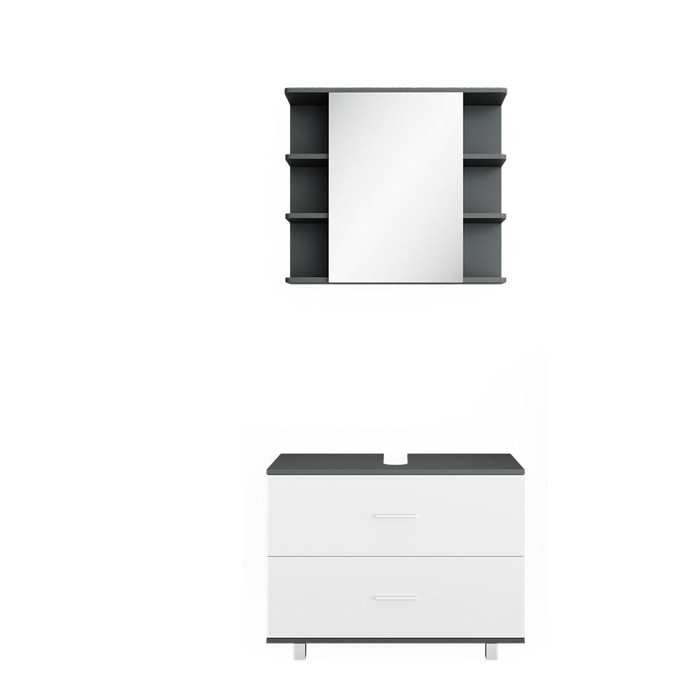 BADMÖBEL-SET Ilias Weiß/Anthrazit 2 Teile, Unterschrank 80 cm - Anthrazit/Weiß, Holzwerkstoff (80.2/60.8/33cm) - Vicco