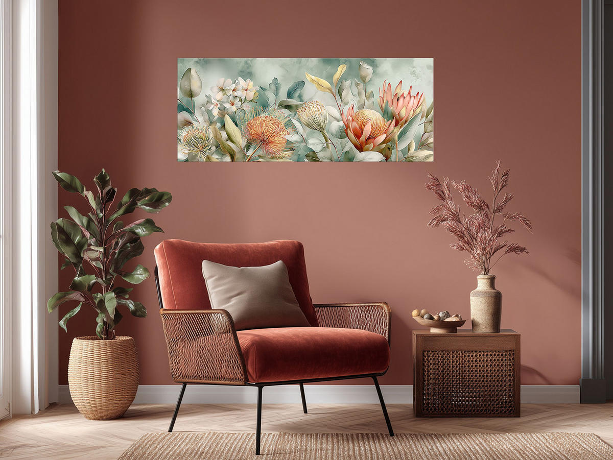 GLASBILD 125x50 cm Blumen salbei-grün - Beige, Glas (125/50cm) - artissimo