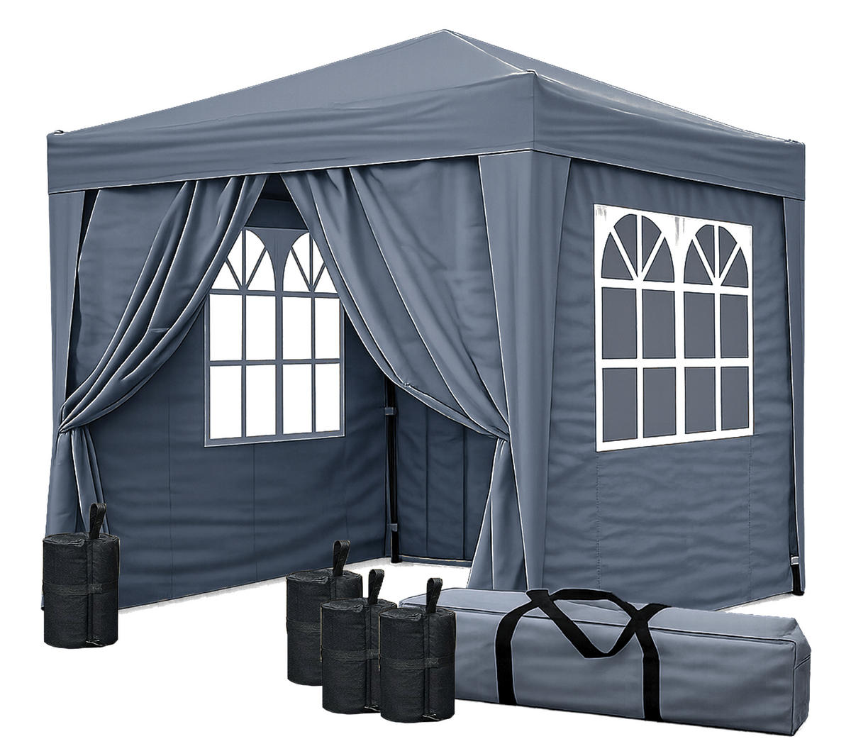 FALTPAVILLON 2/2 m Smoky Grau inkl. 4 Fußgewichten - Grau, Metall (200/245/200cm) - QUICK STAR