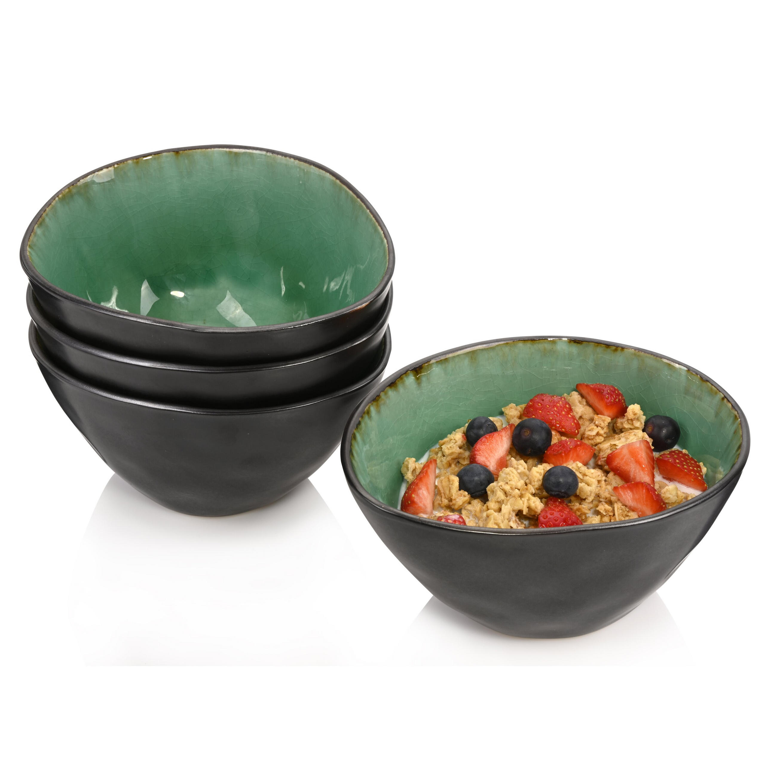 MÜSLISCHALEN SET PALM BEACH - 4 teilig aus Steingut - Grün, Keramik (16cm) - Sänger