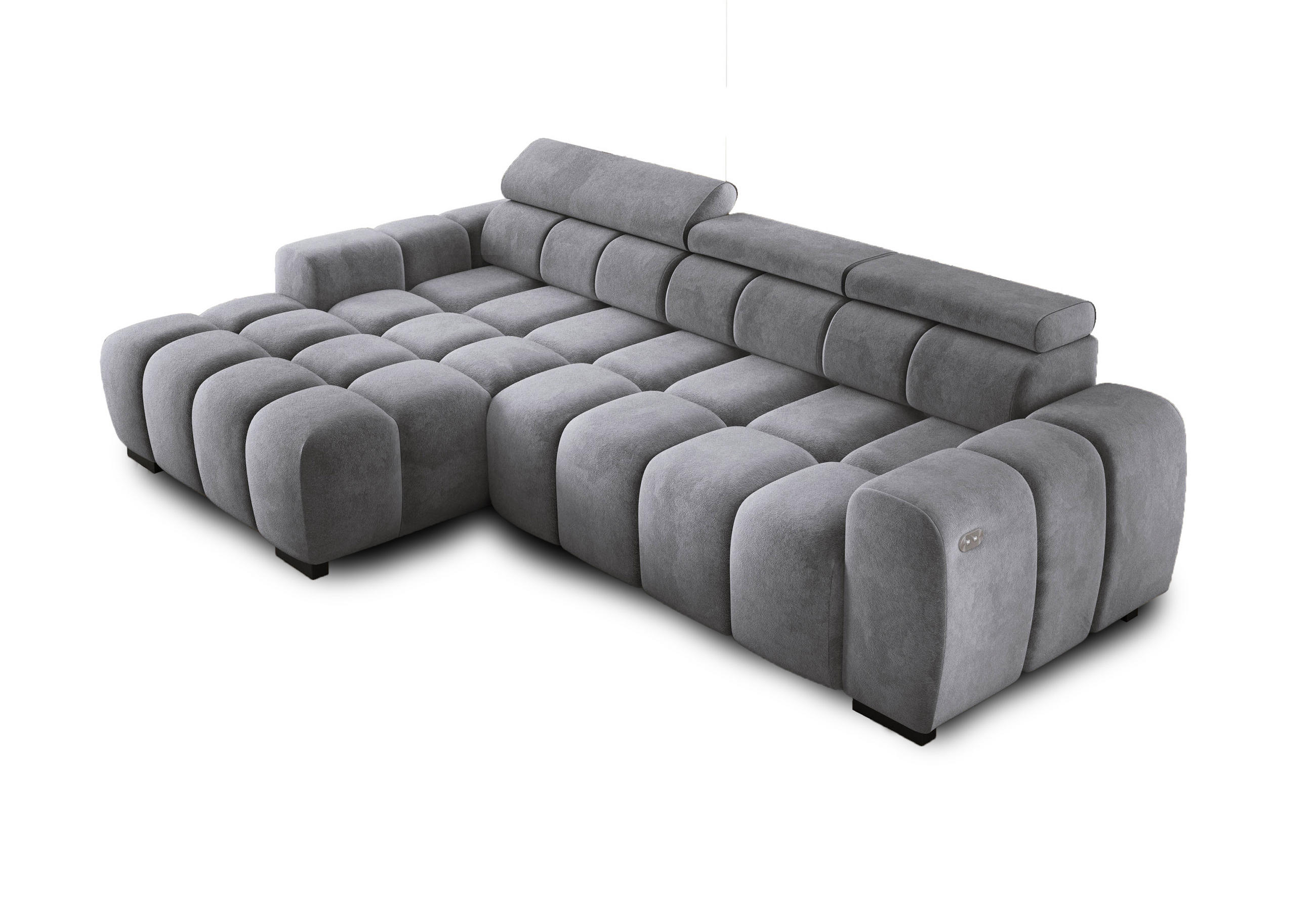 ECKSOFA OMBO 285x168x77/97 cm, Links, Schlaffunktion, elektr. Sitz, Kopfstützen, Buche dunkel, hydrophober SALVADOR-Stoff – Graphit - Silberfarben, Holz/Textil (168/285cm) - DomoHome