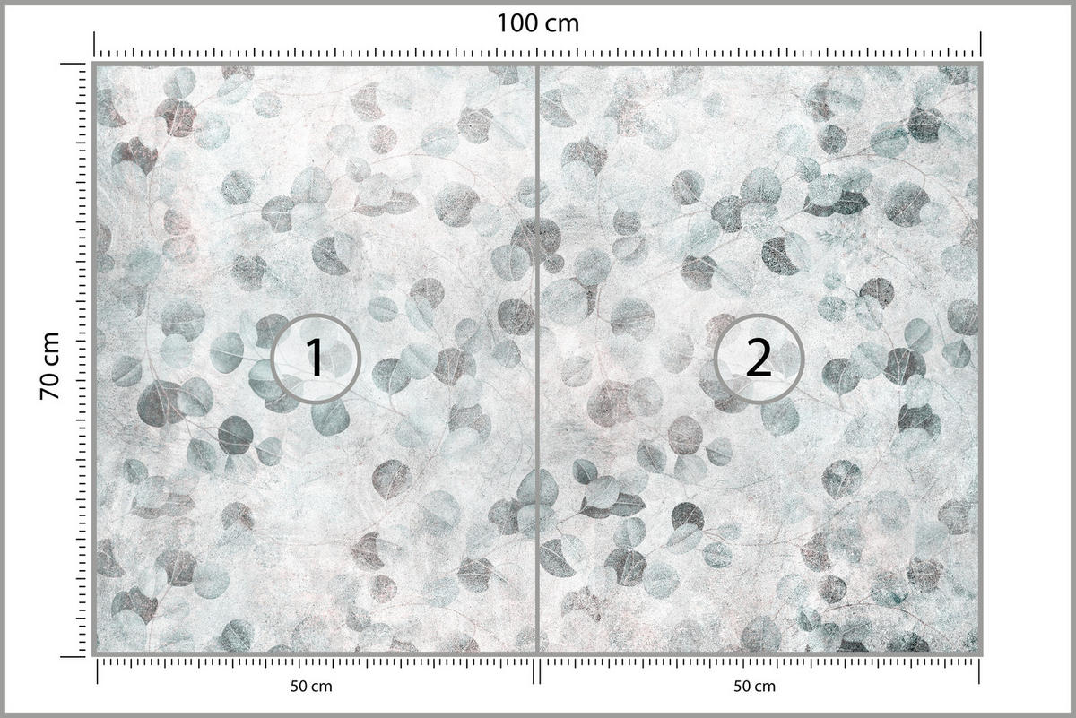 FOTOTAPETE für Küche Eukalyptus Blätter Beton Pflanzen Vintage Grau 100x70 - Grau, Papier (100/70cm) - Muralo