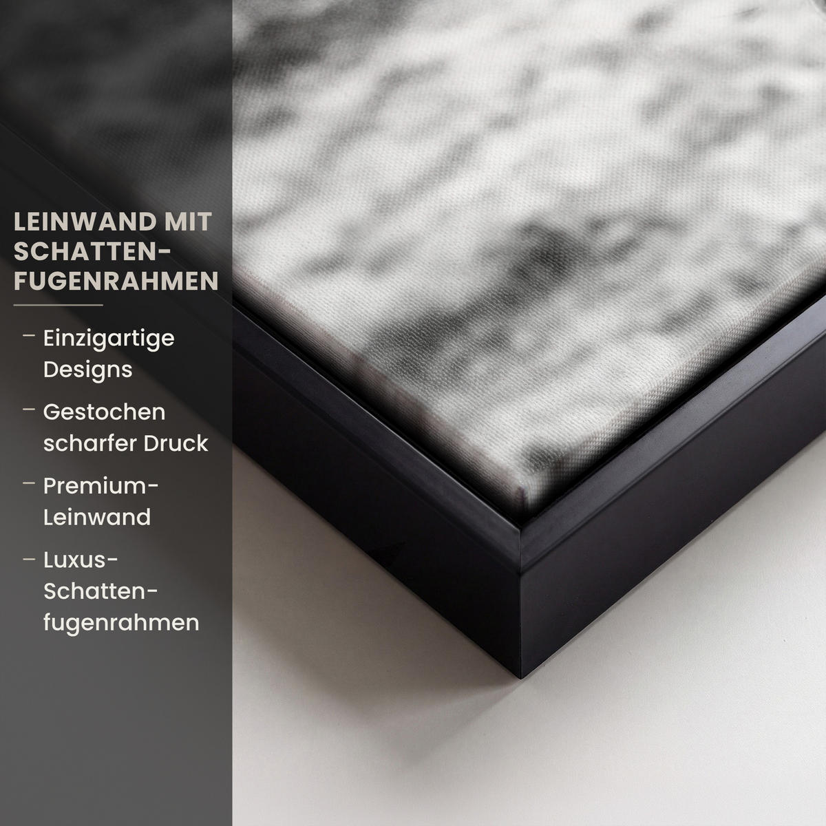 LEINWAND Bilder mit Rahmen - Kuh - Schottischer Hochländer - Schwarz - Weiß - Tier - Natur - Wildtiere - 50x50 - Schwarz, Textil (50/50cm) - MuchoWow