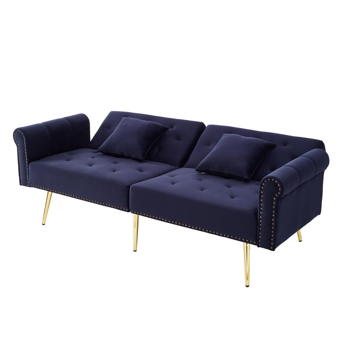 SCHLAFSOFA 2-Sitzer mit verstellbarer Rückenlehne Samt Antique Blue 200/100/85 cm - Blau, Kunststoff (173/70/75cm) - OKWISH