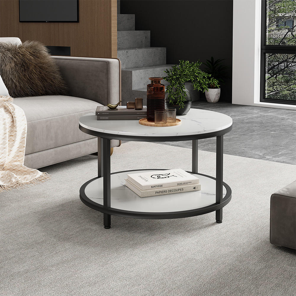 COUCHTISCH Ontario Marmor Weiß 80 x 80 cm Rund - Weiß Hochglanz, Holzwerkstoff (80/80/46cm) - Vicco