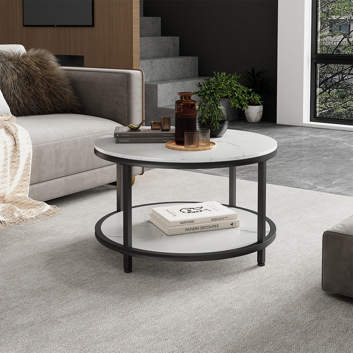 COUCHTISCH Ontario Marmor Weiß 80 x 80 cm Rund - Weiß, Holzwerkstoff (80/80/46cm) - Vicco