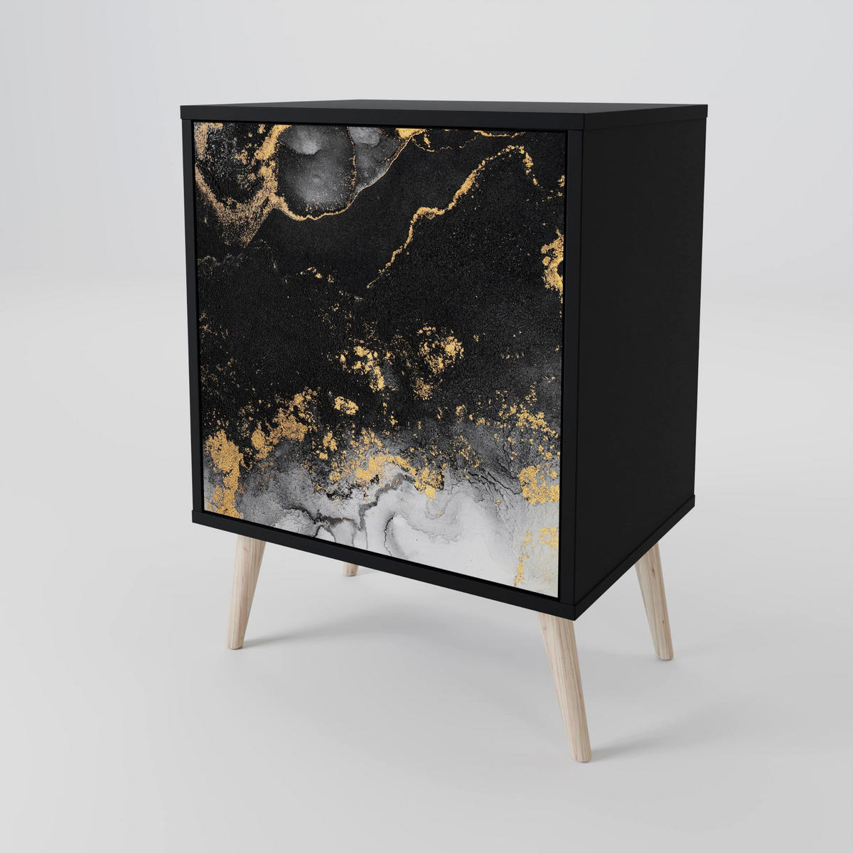 SIDEBOARD MARBLE OF TOMMORROW, Schwarz, 57,5x42x72,5 cm, Schwarze Metallfüße - Multicolor/Schwarz, Holzwerkstoff/Metall (57.5/72.5/42cm) - SpaceRebels