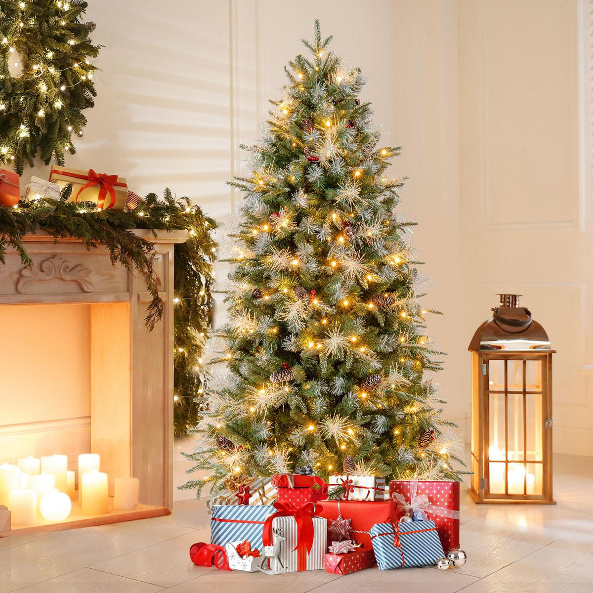 WEIHNACHTSBAUM mit 270 warmweißen LED-Lichtern 8 Lichtmodi 180 cm grün - Grün, Metall (180cm) - COSTWAY