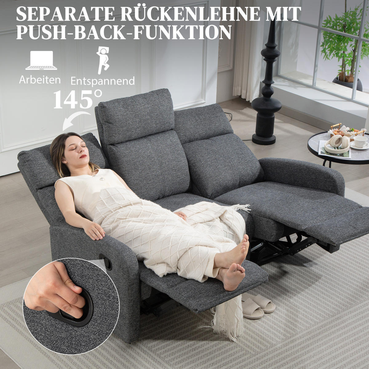 RELAXSESSEL Polyester Grau - Grau, Textil/Metall (91/98/161cm) - HOMCOM