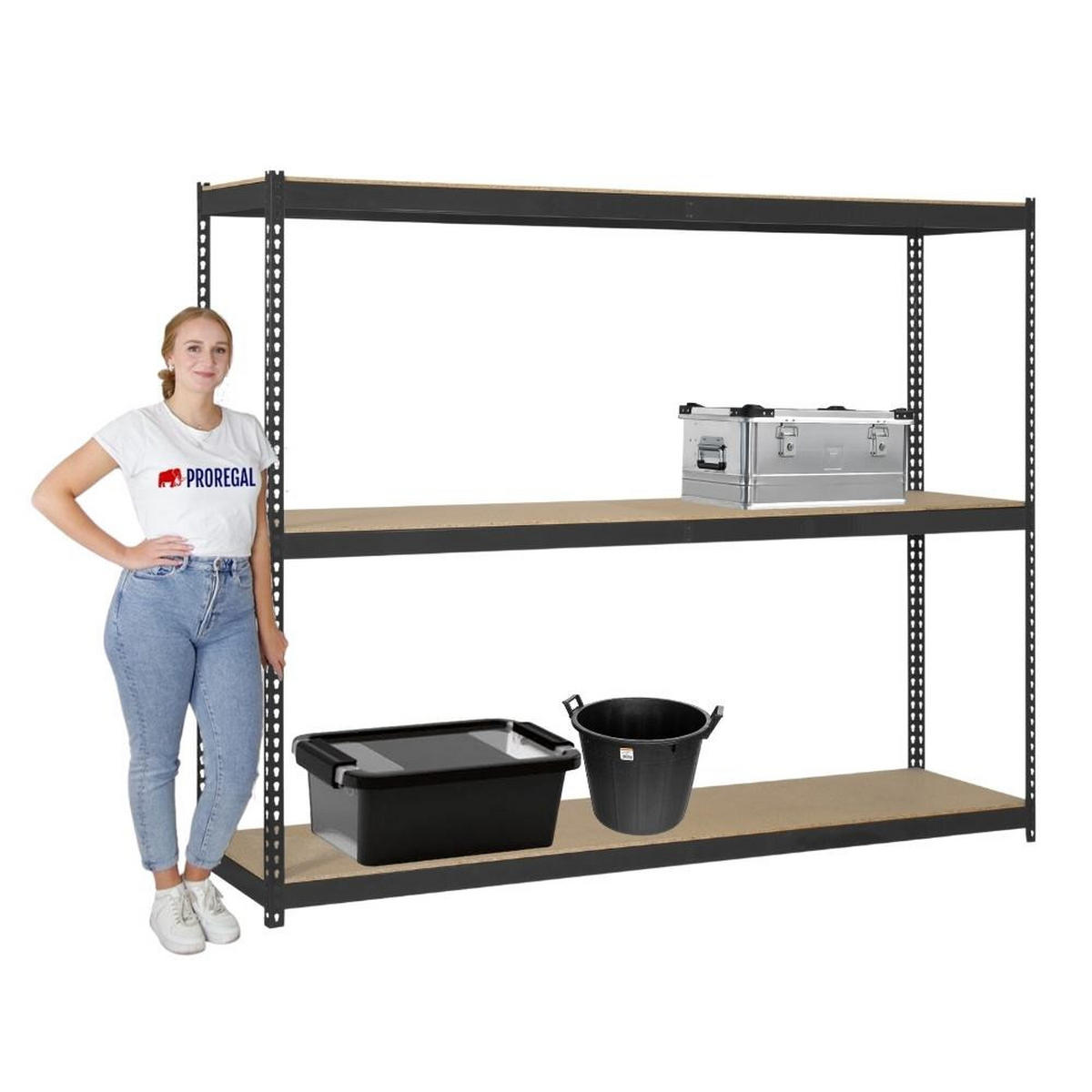 SCHWERLASTREGAL Wood Beast Three HxBxT 200 x 150 x 75 cm 3 Ebenen Fachlast 600 kg Anthrazit - Anthrazit, Metall (150/200/75cm) - PROREGAL