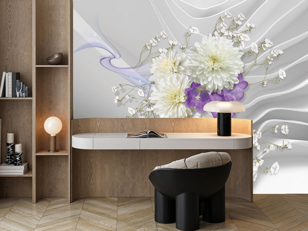 FOTOTAPETA Pre Obývaciu Izbu BLUMEN Abstraktné Vlnité Priestorové Pozadie 250 x 175 cm - sivá/biela, papier (250/175cm) - Muralo