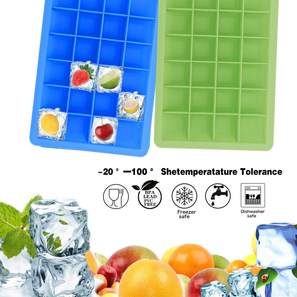 EISWÜRFELFORM 2er Set - Grün, Kunststoff (13/2.5/18cm) - Intirilife